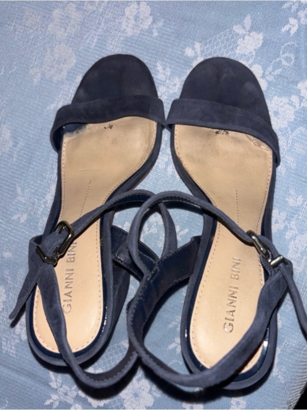 Gianni Bini Navy Suede Open-Toe Ankle Strap Heels. Size 7
